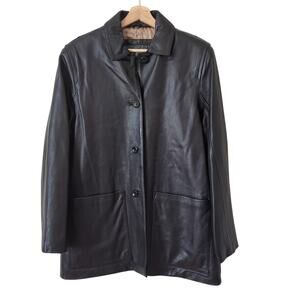 Collezione Jacket Mens Large Black Leather Buttery Soft Longline Button Matrix